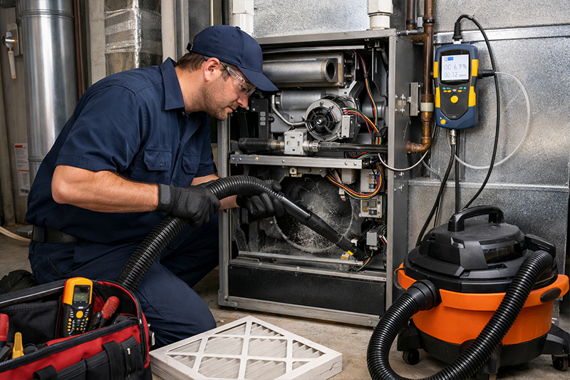 Furnace cleaning by technician